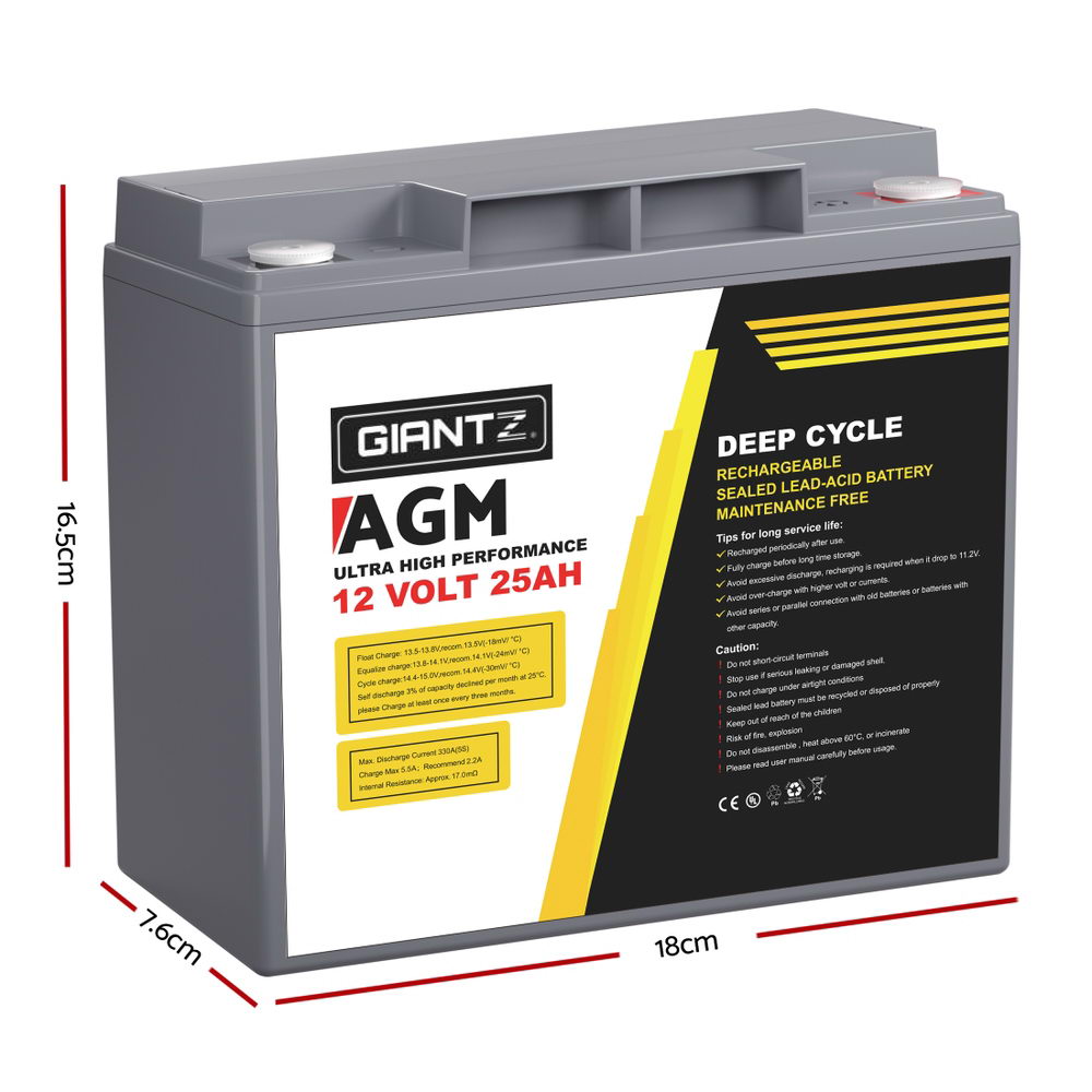 Giantz AGM Deep Cycle Battery 12V 25Ah Box Portable Solar Caravan Camping