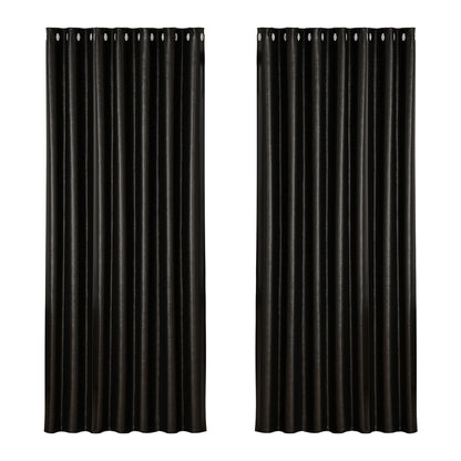 Artiss 2X Blockout Curtains Eyelet 240x230cm Black Shine
