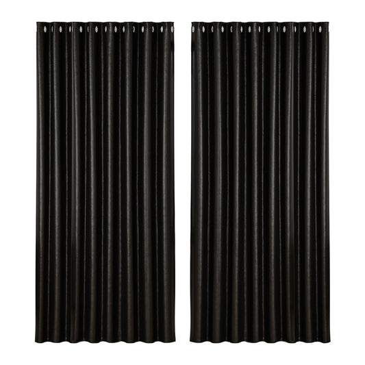 Artiss 2X Blockout Curtains Eyelet 300x230cm Black Shine
