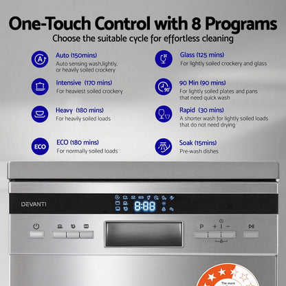 Devanti 10 Place Settings Freestanding Dishwasher Silver