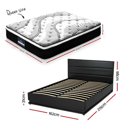 Artiss RGB LED Queen Bed Frame with 32cm Giselle Mattress Set