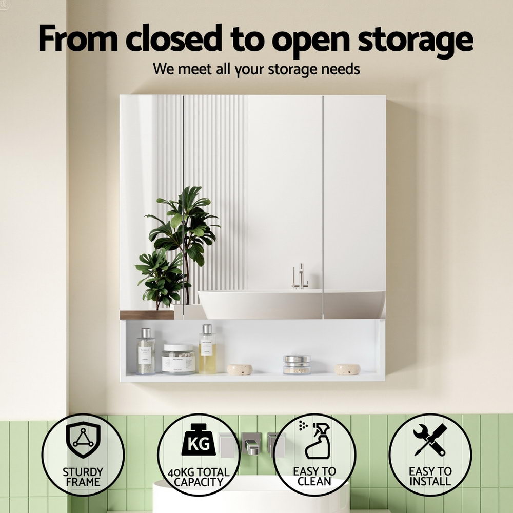 Cefito Bathroom Mirror Cabinet Medicine Adjustable Shelves Wall Hung 700x750mm White