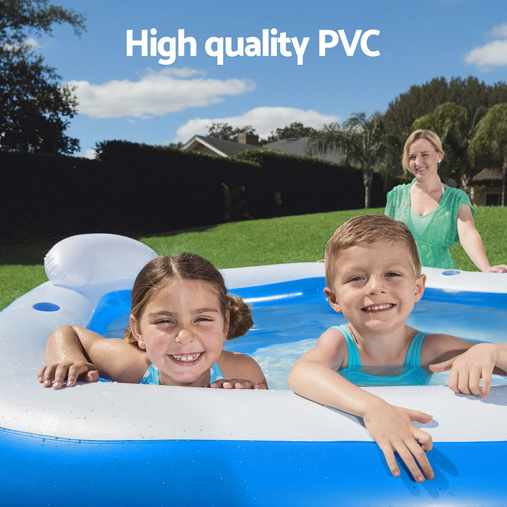 Bestway Kids Inflatable Pool Above Ground Pools Seat Cushions Cup Holder 213x206cm