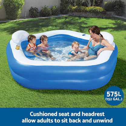 Bestway Kids Inflatable Pool Above Ground Pools Seat Cushions Cup Holder 213x206cm