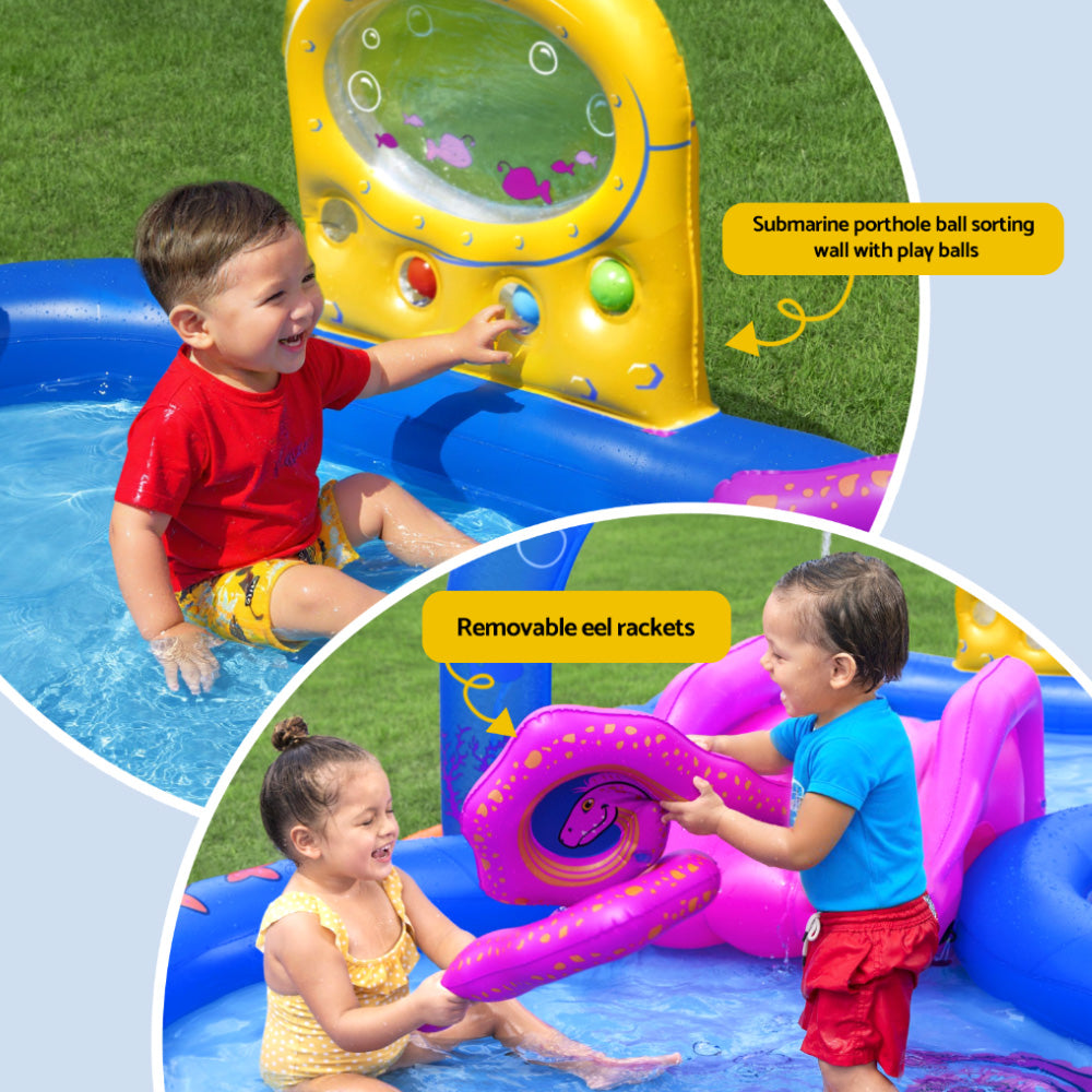 Bestway Kids Inflatable Play Splash Pool with Slide Ball Tossing Toys Coral Basket