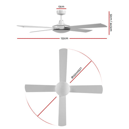 Devanti 52'' Ceiling Fan DC Motor 4 Blades w/Remote - White