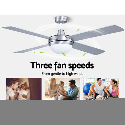 Devanti 52'' Ceiling Fan AC Motor w/Light w/Remote - Silver