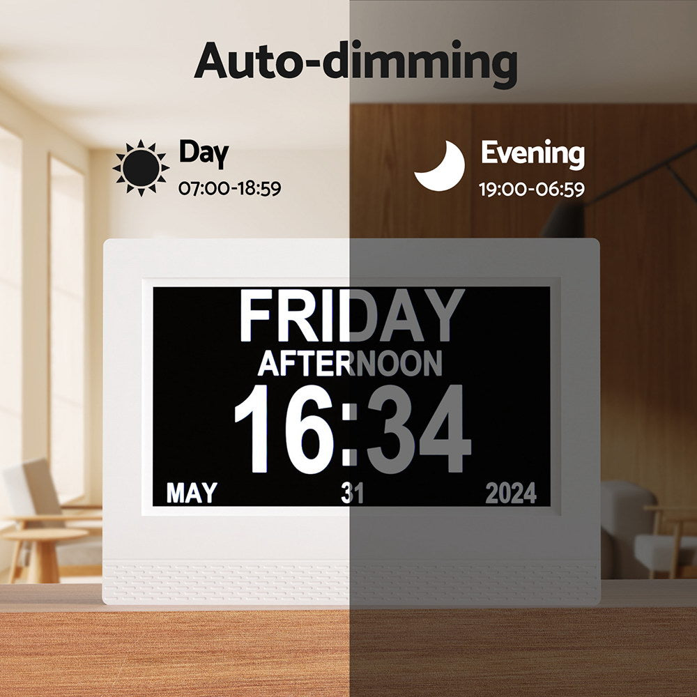 Artiss 7inches Digital Day Clock Calendar Alarm White