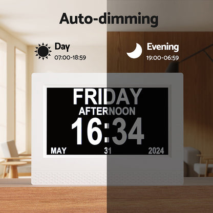 Artiss 7inches Digital Day Clock Calendar Alarm White