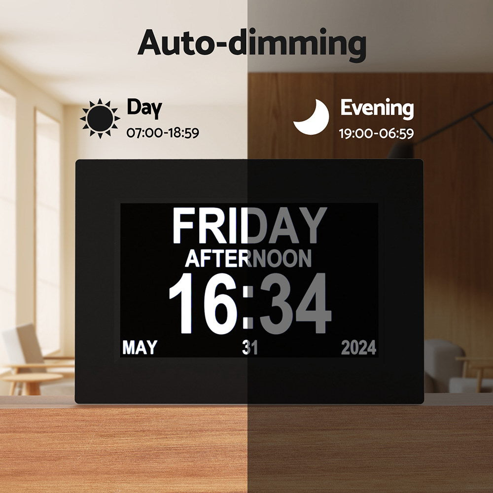 Artiss 8inches Digital Day Clock Calendar Alarm Black