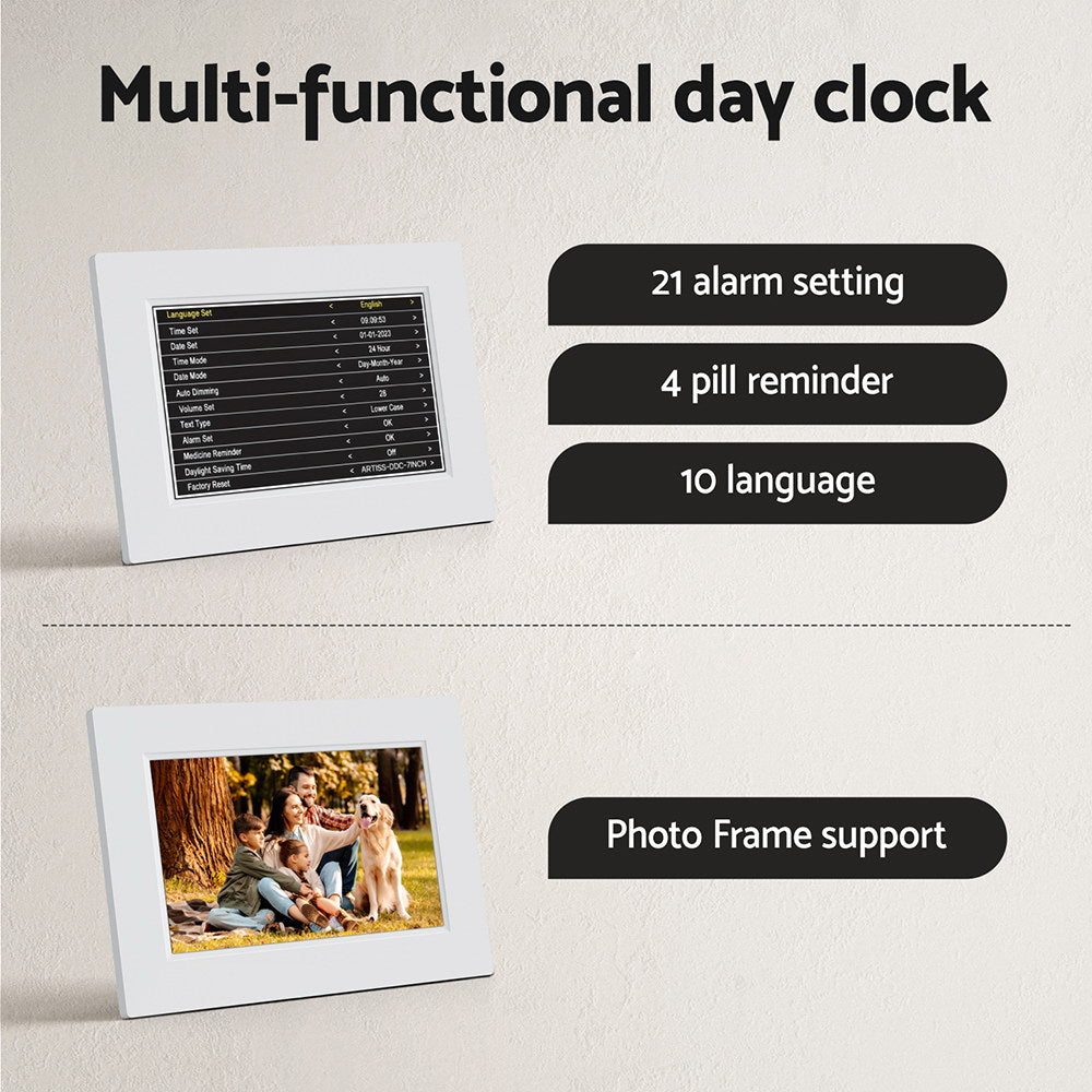 Artiss 8inches Digital Day Clock Calendar Alarm White