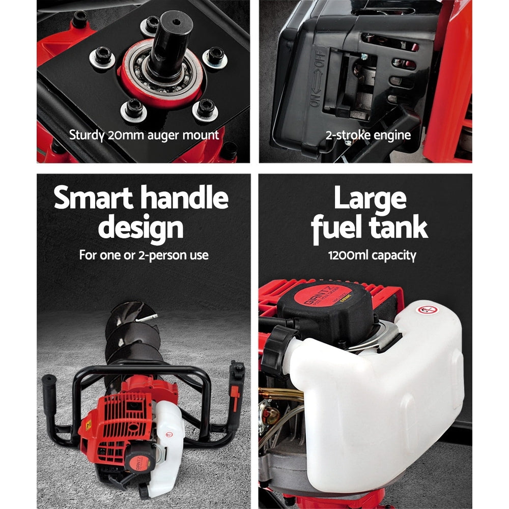 Giantz Post Hole Diggers 92CC Petrol Digger Extension Auger Bits