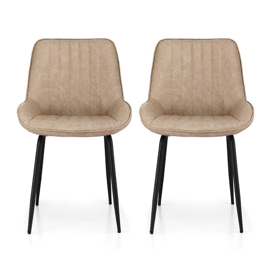 Artiss 2x Dining Chairs Retro PU Leather Kitchen Lounge Cafe Accent Chair Khaki