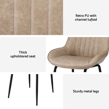 Artiss 2x Dining Chairs Retro PU Leather Kitchen Lounge Cafe Accent Chair Khaki