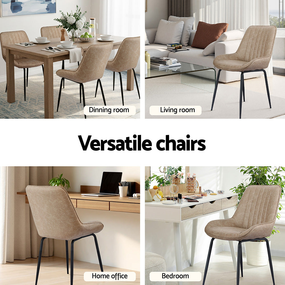 Artiss 4x Dining Chairs Retro PU Leather Kitchen Lounge Cafe Accent Chair Khaki