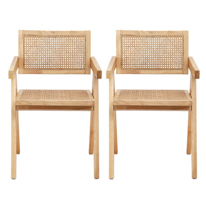 Artiss 2x Dining Chairs Wooden Rattan Seat Rubber Wood Frame
