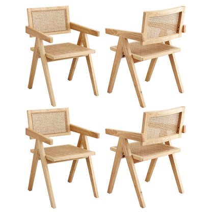 Artiss 4x Dining Chairs Wooden Rattan Seat Rubber Wood Frame