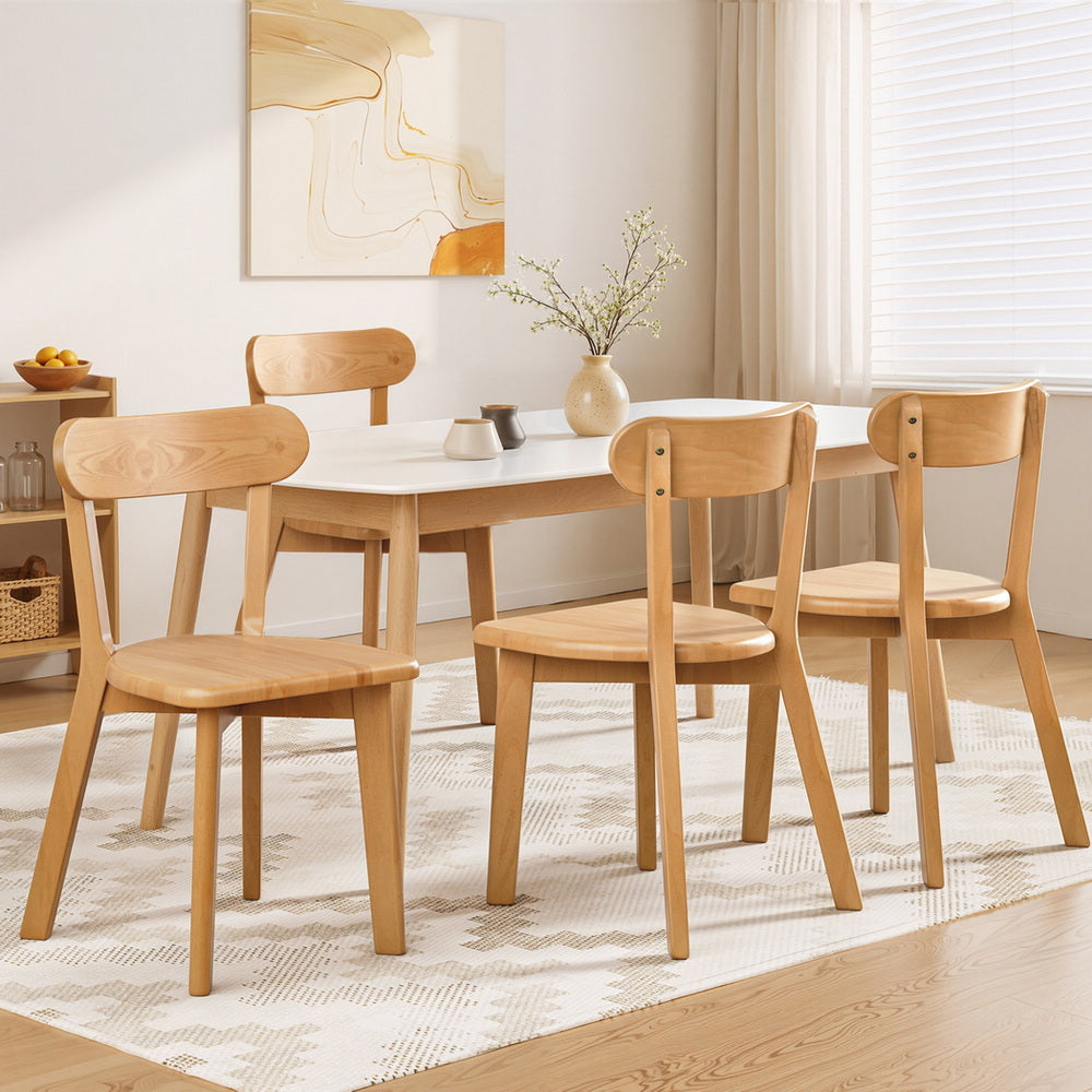 Artiss 4x Dining Chairs Wooden Kitchen Accent Chair Cafe Lounge Rubber Wood