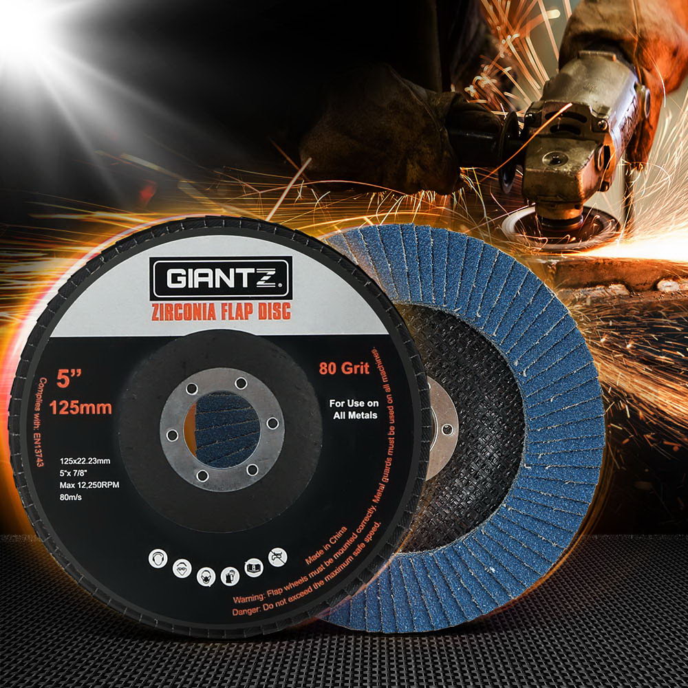 Giantz 100 PCS Zirconia Sanding Flap Disc 5inches 125mm 80Grit Angle Grinding Wheel