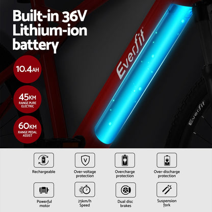 Everfit 26 Inch Electric Bike Mountain Bicycle eBike Built-in Battery 250W