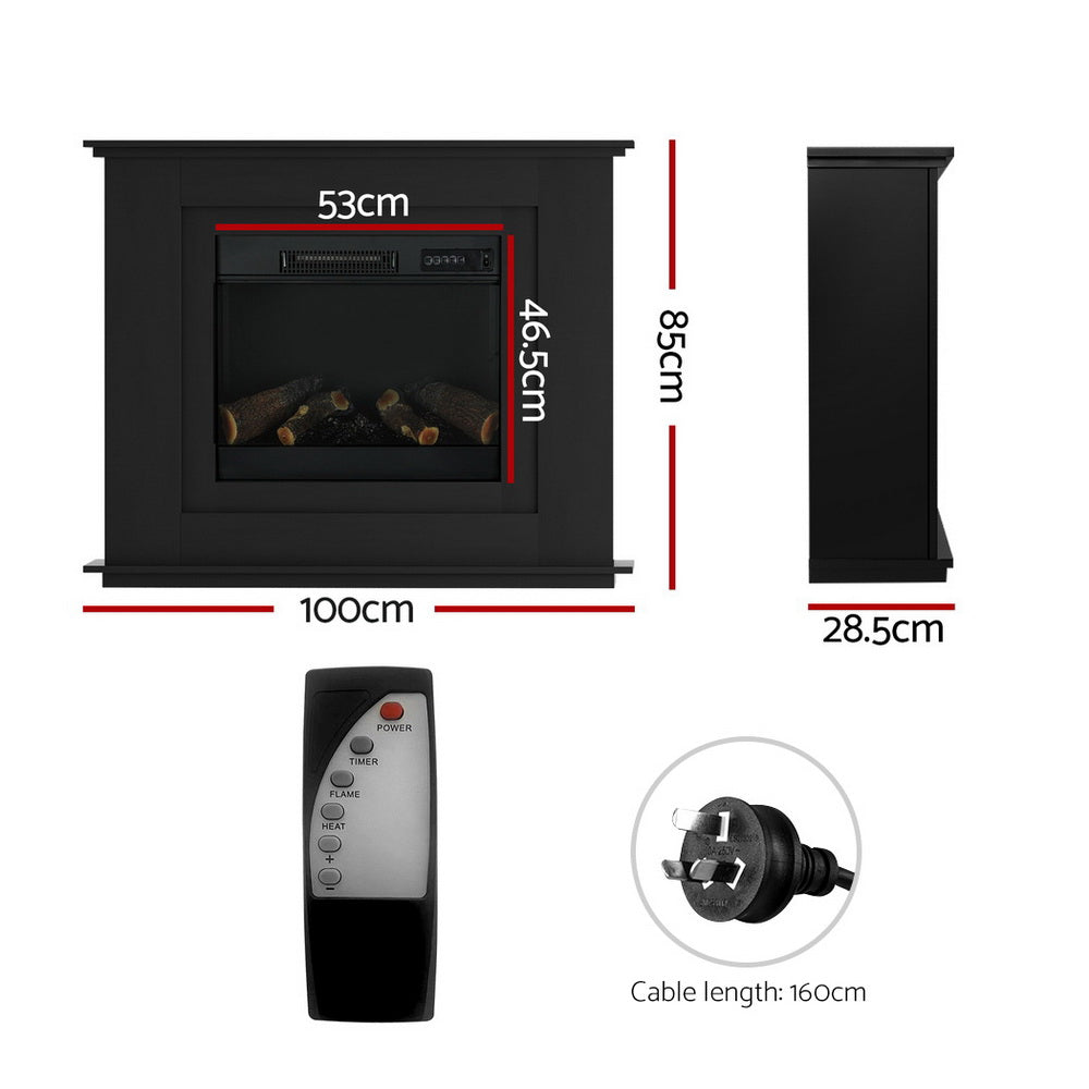 Devanti Electric Fireplace Fire Heater 2000W Black metrodealsau