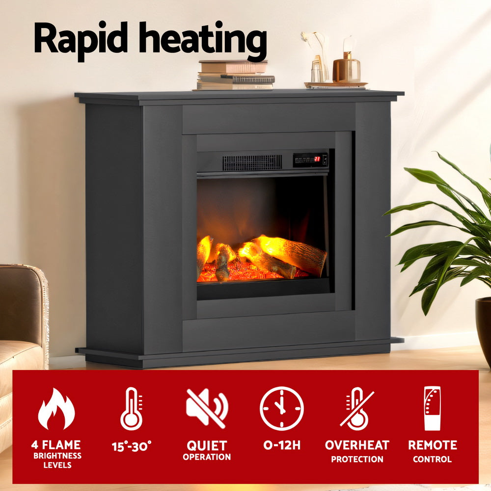 Devanti Electric Fireplace Fire Heater 2000W Black metrodealsau