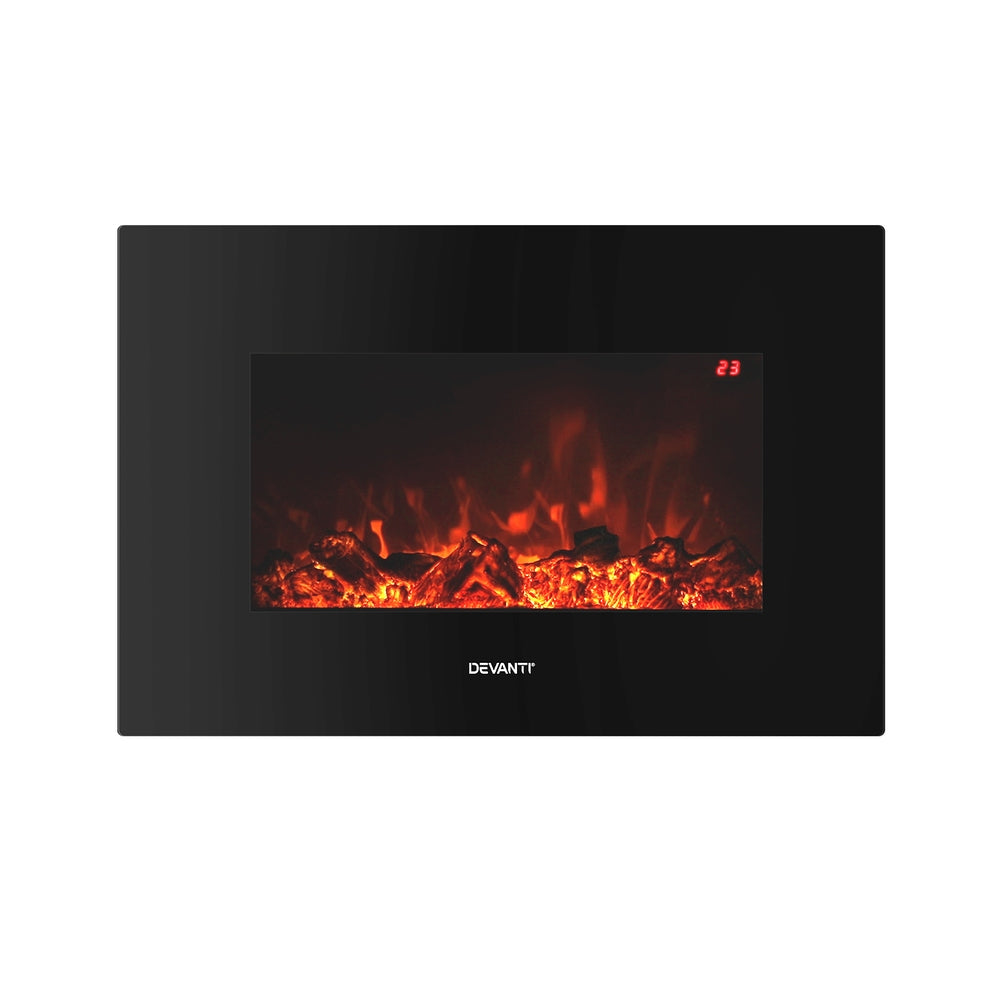 Devanti Electric Fireplace Fire Heater 2000W Black metrodealsau