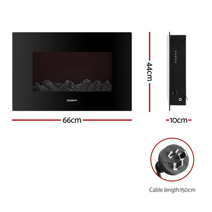 Devanti Electric Fireplace Fire Heater 2000W Black metrodealsau