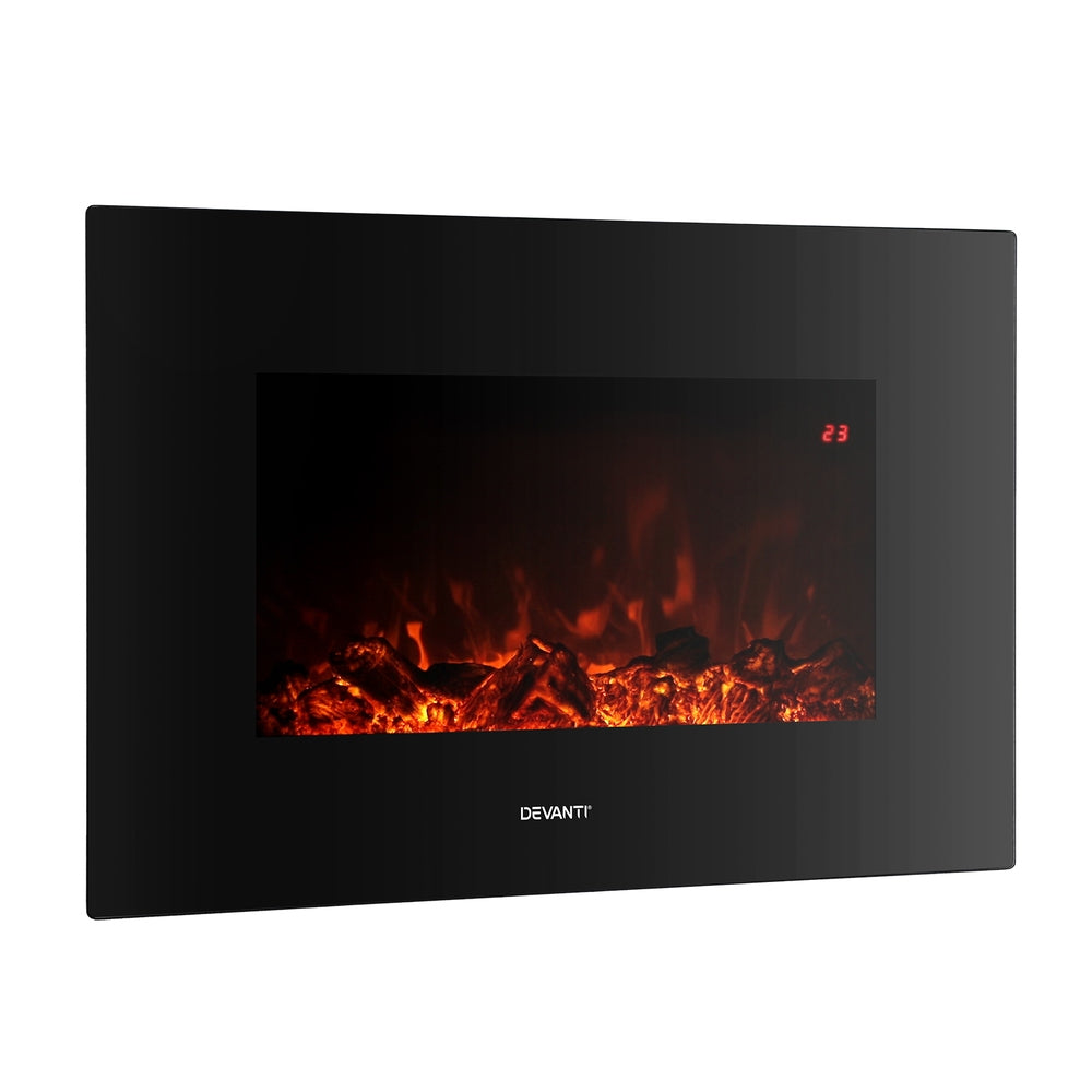 Devanti Electric Fireplace Fire Heater 2000W Black metrodealsau