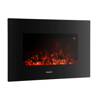 Devanti Electric Fireplace Fire Heater 2000W Black metrodealsau