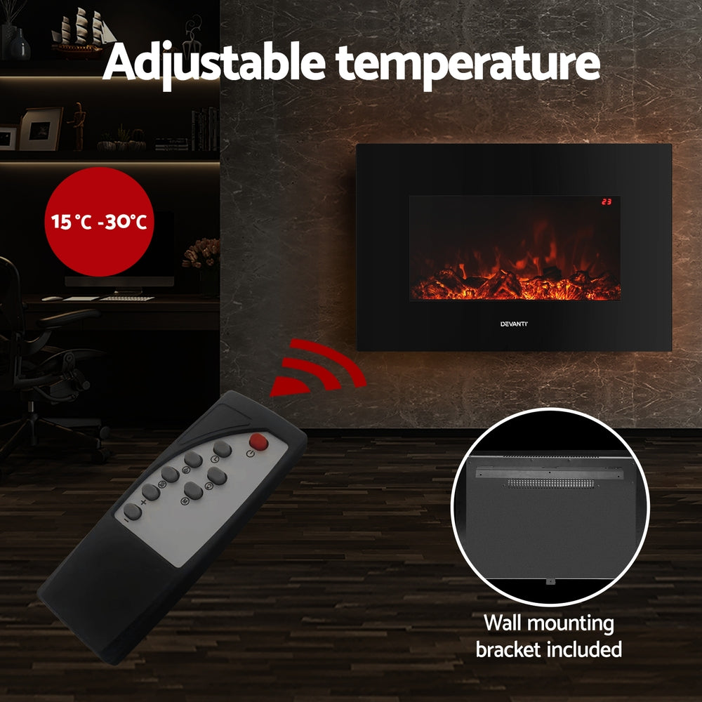 Devanti Electric Fireplace Fire Heater 2000W Black metrodealsau