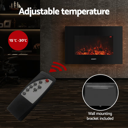 Devanti Electric Fireplace Fire Heater 2000W Black metrodealsau