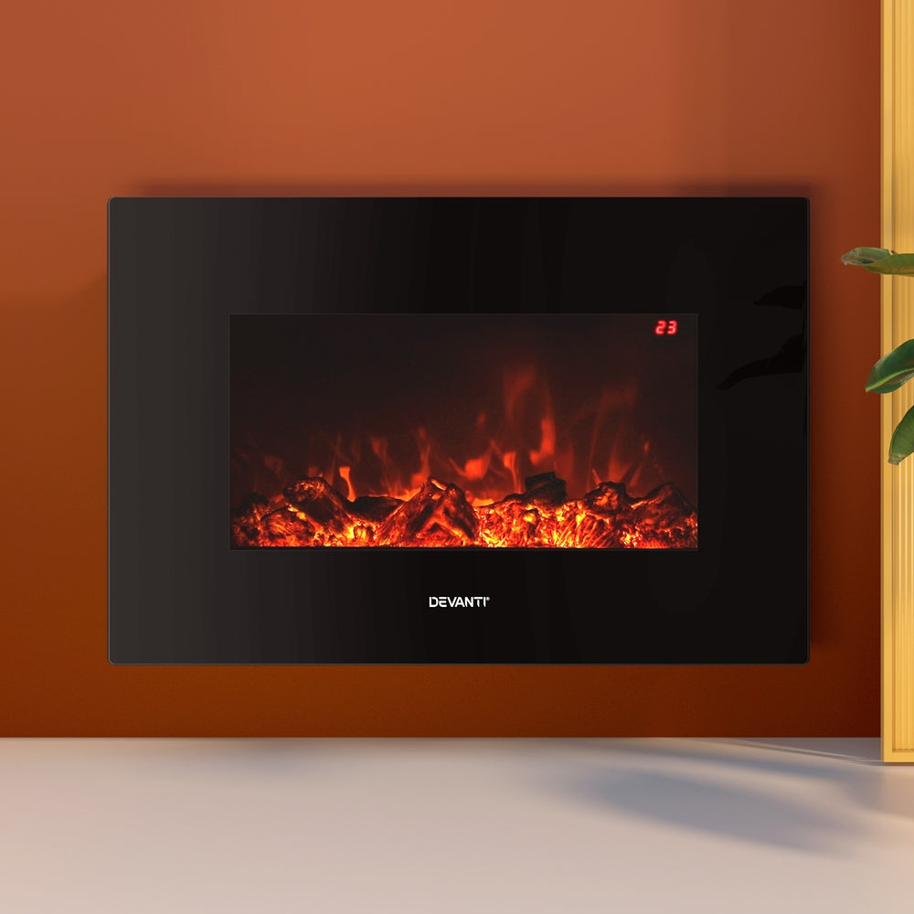 Devanti Electric Fireplace Fire Heater 2000W Black metrodealsau