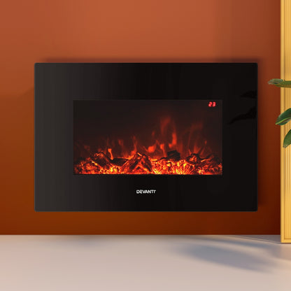 Devanti Electric Fireplace Fire Heater 2000W Black metrodealsau