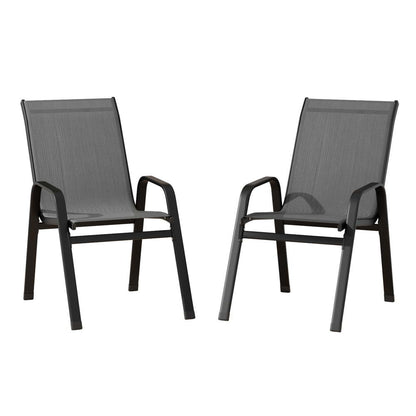 Gardeon 2PC Outdoor Dining Chairs Stackable Lounge Chair Patio Furniture Grey