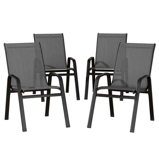 Gardeon 4PC Outdoor Dining Chairs Stackable Lounge Chair Patio Furniture Grey
