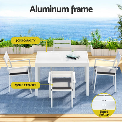 Gardeon Outdoor Dining Set 5 Piece Aluminum Extendable Table Setting White