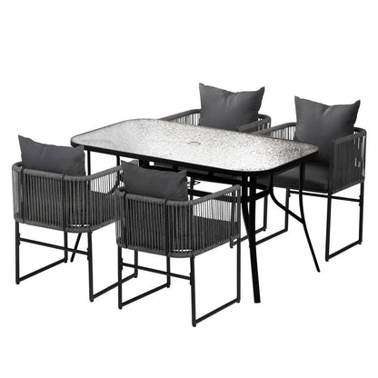 Gardeon 5PC Outdoor Dining Set Table and Chairs Patio Furniture Garden Bistro Set Black