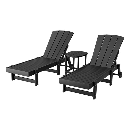 Gardeon Sun Lounge Lounger Table and Chairs Beach Chair HDPE Patio Outdoor Furniture Wheels Black