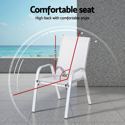 Gardeon 2PC Outdoor Dining Chairs Stackable Lounge Chair Patio Furniture White