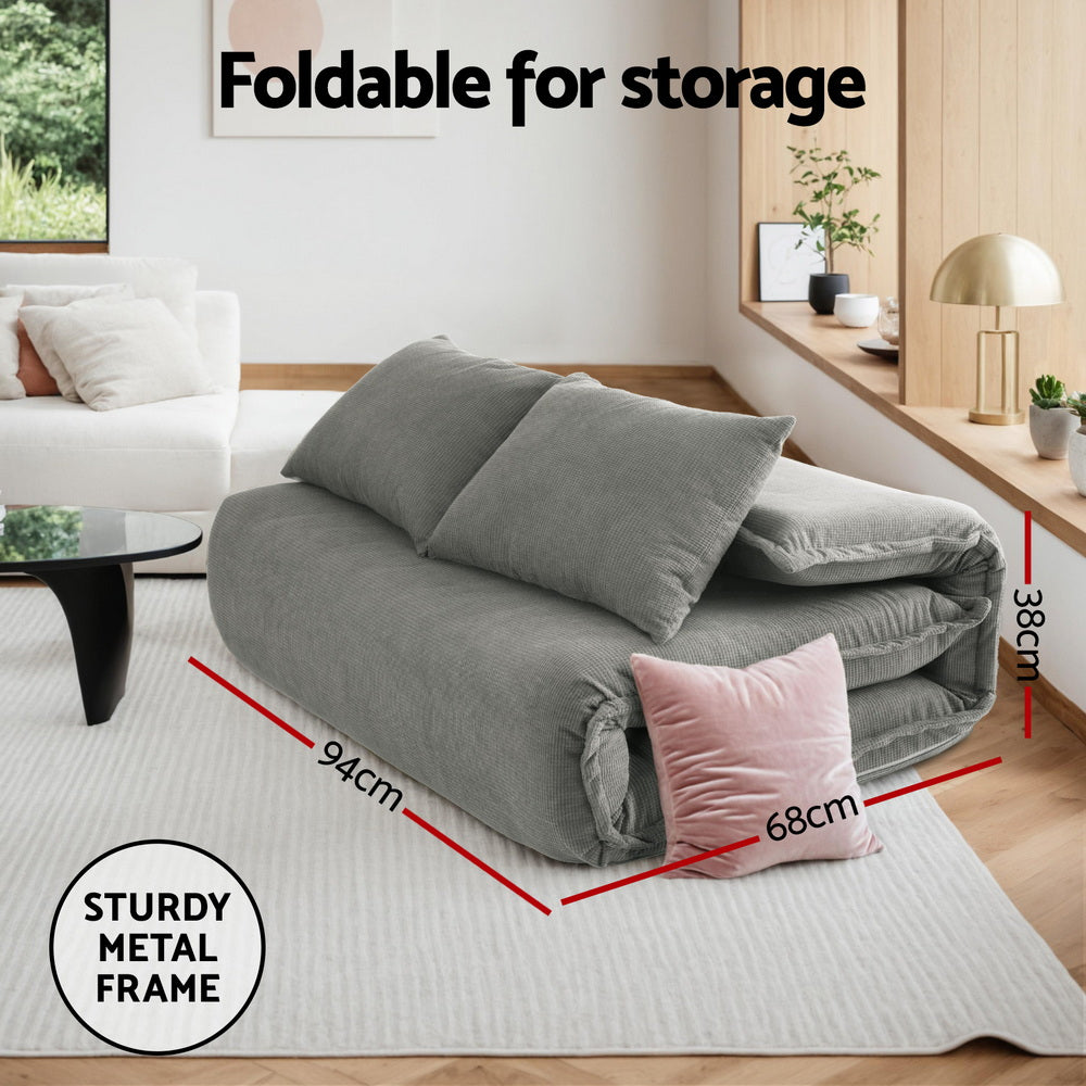 Artiss Floor Lounge Sofa Bed Foldable 2 Seater Grey