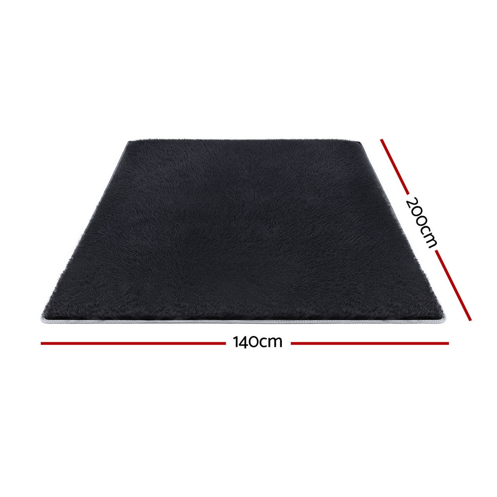 Artiss Floor Rug 140x200cm Plush Area Shaggy Rug Living Room Bedroom Carpet Black