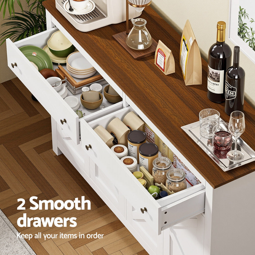 Artiss Buffet Sideboard Storage Cabinet Kitchen Cupboard 2 Drawers 140CM White