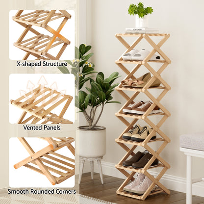 Artiss 7 Tier Bamboo Foldable Shoe Rack Organizer Entryway