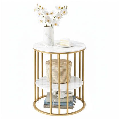 Artiss Coffee Table 2-Tier Round Marble Effect White&Gold
