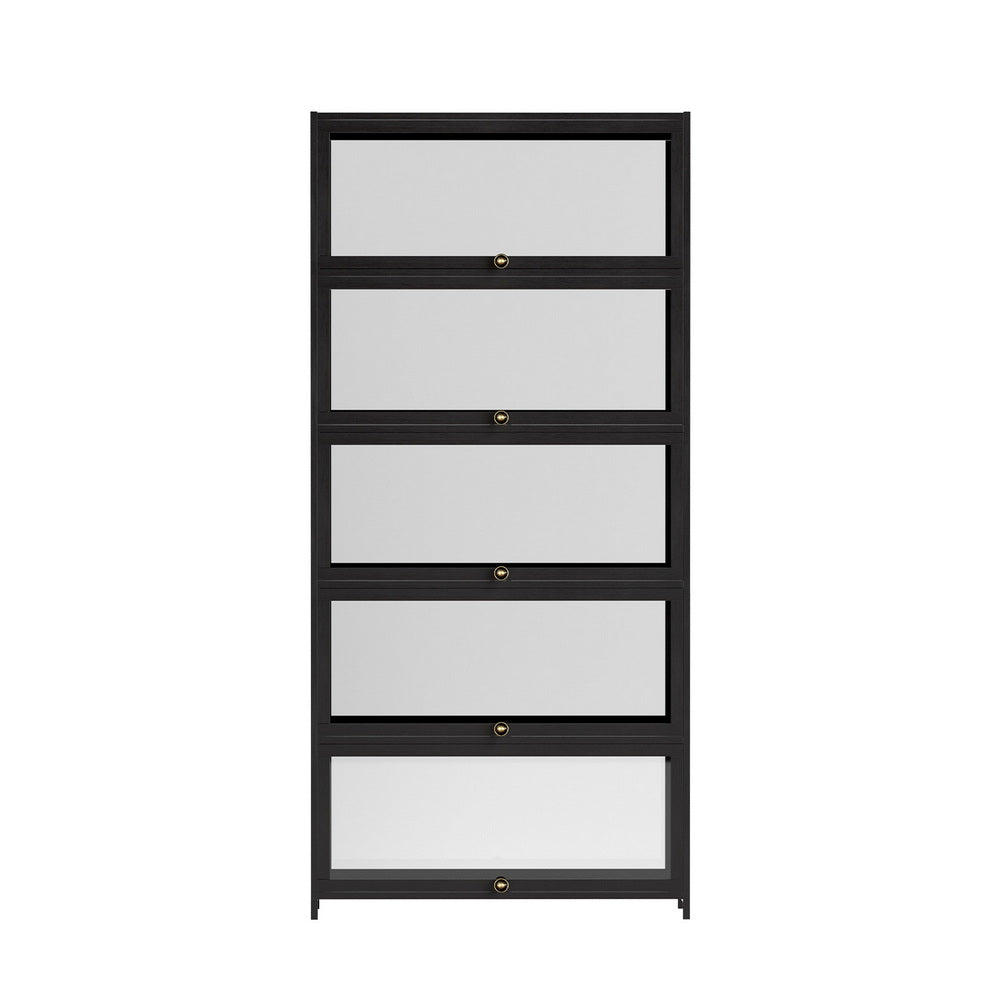 Artiss 5-Tier Display Cabinet Storage Bookshelf Clear Shelf Black