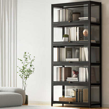 Artiss 5-Tier Display Cabinet Storage Bookshelf Clear Shelf Black