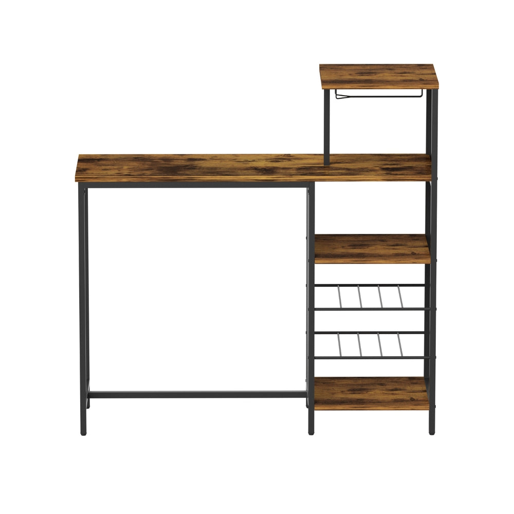 Artiss Industrial Bar Table with Wine Rack Cup Holder Multi-Level Storage 122cm Walnut
