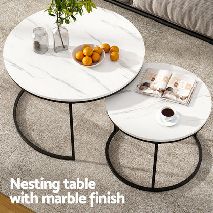 Artiss Nesting Coffee Table Set of 2 Marble Effect