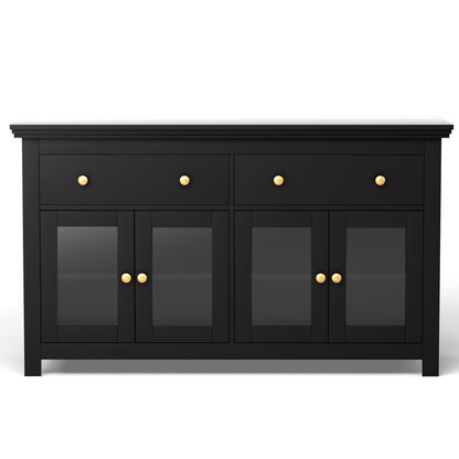 Artiss Buffet Sideboard Storage Cabinet Kitchen Cupboard Clear Door Drawer Black